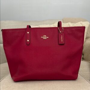Coach Red Structured Tote with Gold Hardware